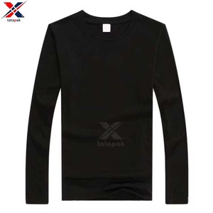 T-shirt décontracté à manches longues pour homme, col rond, logo personnalisé brodé, à carreaux, respirant, évacuant l'humidité, séchage rapide, 200 grammes, en laine peignée - Product Image 4