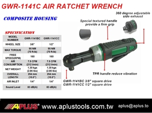 APLUS GWR-1141C, <b>3</b>/8" or 1/2" square Driver, COMPOSITE AIR RATCHET WRENCH - Product Image 3
