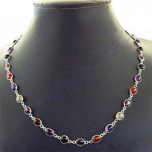 Collar de Plata 925 con Cuentas de Piedras Preciosas para Mujer, Colorido, para Uso Diario, Accesorio de Moda - Product Image 1