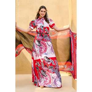 Ensemble de costume pour femme en coton et soie non cousu, 3 pièces, rouge - Product Image 3