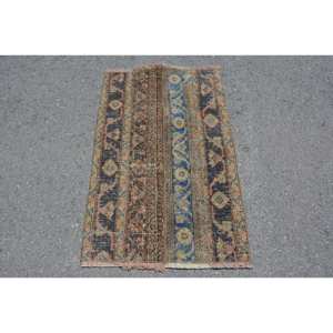 Alfombra Turca Vintage Étnica Negra y Azul de 2.5x3.8 pies, Kilim Clásico de Lana con Parches de Látex, Diseño Rectangular Tipo Rompecabezas para Comedor, Ecológica - Product Image 1