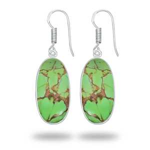 Pendientes de Piedra Turquesa Verde Natural de Diseño Único, Irregulares, Chapados en Plata, Pendientes de Piedras Preciosas de Turquesa Verde de Lujo - Product Image 3