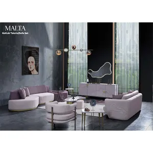 Italiaanse Stijl Curve Sofa Set Gebogen Coach Europese Moderne Europese Woonkamer Meubels Kwaliteit Paars Stof Turkse Meubels