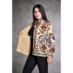 Unravel Mystery Women's Vintage-Inspired Quilted Jacket Blazer Bohemian Dream Suzani Splendor Intricate Embroidery Winter <b>Stand</b> - Product Image 2