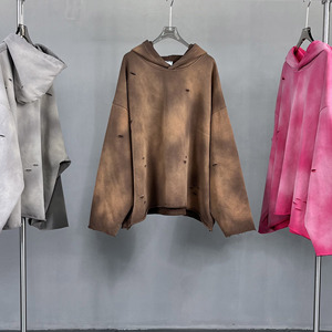 Sweat à capuche bouffant personnalisé en éponge française 100% coton imprimé délavé à l'acide coupe Boxy sweat à capuche court - Product Image 3