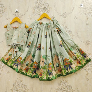 Lehenga Choli pour filles, traditionnel, imprimé, en polyester, longueur au sol, sans plis, pour les fêtes, mode Shoryam, pour les enfants de 2 à 8 ans - Product Image 3