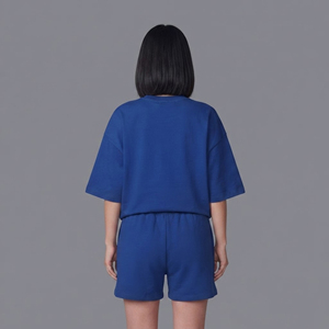 Conjunto de 2 Piezas para Mujer, 100% Algodón, por Encima de la Rodilla, Color Sólido, con Logotipo Personalizado Serigrafiado, Hombros Caídos, Talla Grande, OEM/ODM - Product Image 2