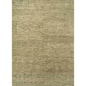 Tapis en laine noué à la main vert thym, motif abstrait, pour entrée, salon ou couloir - LCA-870, modèle puzzle rectangulaire 9x12 - Product Image 1