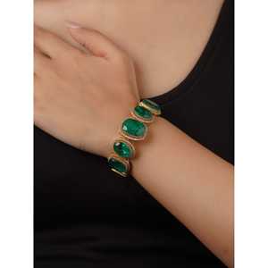 Pulsera de Cristales Coreanos AAA+ Chapada en Oro con Cierre de Gancho, Color Verde, 1 Pieza, Estilo CZBRAC132GR con Cuentas Finas - Product Image 1