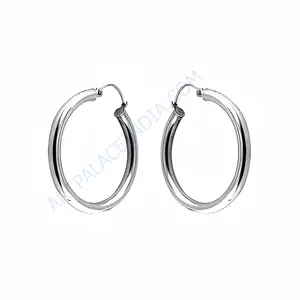 Boucles d'oreilles créoles rondes simples en argent pour femmes, accessoires de mode - Product Image 1