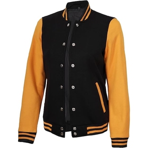 Veste varsity noire et jaune pour homme, manches moutarde, style letterman, veste de baseball noire, veste athlétique bicolore, veste varsity. - Product Image 3