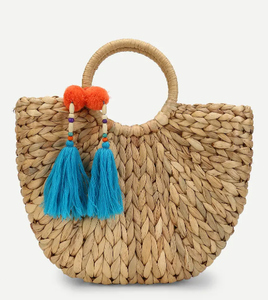 กระเป๋าถือผักตบชวาทอมือเป็นมิตรกับสิ่งแวดล้อมถุงผ้าทอธรรมชาติสำหรับชายหาดช้อปปิ้งหรือใช้ในชีวิตประจำวัน - Product Image 4