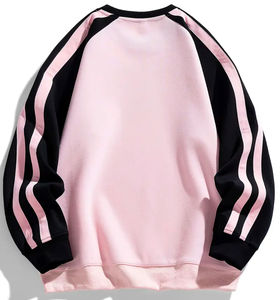 เสื้อสเวตเตอร์ผู้หญิงคอปกโอเวอร์ไซส์เปิดไหล่สีชมพูสีล้วนแขนตัดกันเสื้อคอกลม - Product Image 5