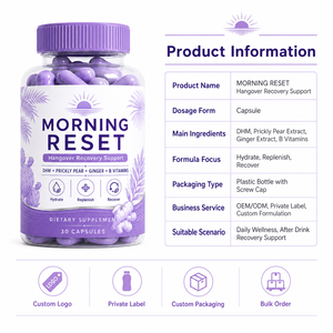 Cápsulas <span class=keywords><strong>para</strong></span> <span class=keywords><strong>la</strong></span> Recuperación de <span class=keywords><strong>la</strong></span> <span class=keywords><strong>Resaca</strong></span> Morning Reset, DHM, Opalo, Jengibre, Vitaminas <span class=keywords><strong>B</strong></span>, Hidratación, Repuesto de Nutrientes, Marca Privada - Product Image 4