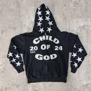 Estilo Vintage 100% algodón 450gsm Sudadera con capucha de gran tamaño para hombres-Apliques desgastados bordado Zip ácido lavado patrón sólido - Product Image 5