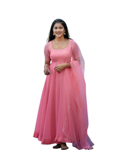 Witt tradicional elegante impreso y empedrado seda Pent y Dupatta con bordado trabajo encaje forro completo para ropa de fiesta - Product Image 1