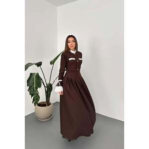 Vestido Casual Marrón con Detalle de Pliegues al Por Mayor - Product Image 5