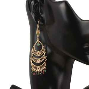 Boucles d'oreilles pendantes en filigrane en forme de lustre en or 22 carats avec saphir, émeraude, rubis et poids de 17,64 g - Product Image 1