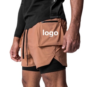 Pantalones cortos deportivos logotipo personalizado poliéster secado rápido 2 en 1 pantalones cortos hombres correr Fitness entrenamiento Jogger gimnasio pantalones cortos DDP envío - Product Image 1