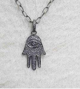 Hamsa จี้มือ925เงินสเตอร์ลิงปูธรรมชาติเพชรย้อนยุคสีดำโรเดียมชุบเครื่องประดับ30x20มม. ขนาดสำหรับงานแต่งงาน - Product Image 5