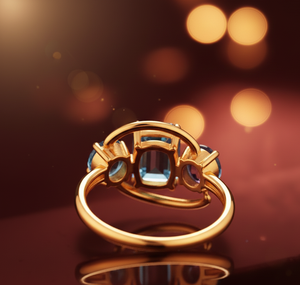 Blue Topaz Hydro 7*10 Octagon Round CZ 18K Gold Plated 925 Sterling Silver Ring US Size 6 Gift for Women Everyday Wear - Product Image 5