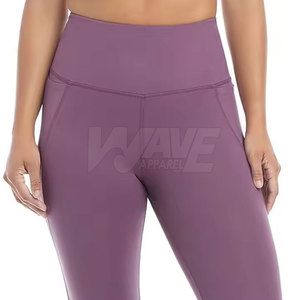 Leggings de fitness respirants taille mi-haute pour femmes, best-seller, avec motif uni personnalisé, taille élastique, en Spandex/Polyester - Product Image 6