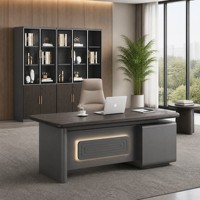 Ensemble de bureau moderne Ekintop, finition grain de bois, table de direction avec armoire de rangement, bibliothèque pour bureau