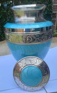 Urna Funeraria de Latón para Cenizas de Adultos, Color Aqua y Plata, para Cenizas Humanas, Urnas de Aluminio para Cenizas Humanas - Product Image 3