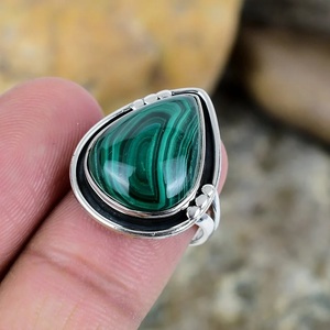 Unique Handmade 925 Sterling Silver Malachite Gemstone <b>Ring</b> for Women Boho Style Stackable Jewelry Custom Size Available - Product Image 3