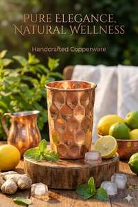 Vaso de Cobre Sólido Puro de Fabricación India con Diseño de Diamante para Beber en la Oficina, Restaurante o Camping - Product Image 2