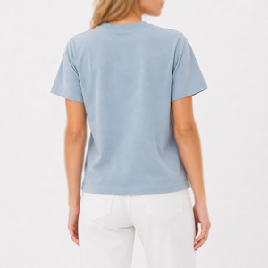 Camiseta casual de algodón para mujer, suave, transpirable, cuello redondo, lisa, con logo personalizado, top de verano, venta al por mayor, camiseta de cuello redondo para mujer - Product Image 4
