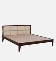 Lit moderne Meriana en teck massif, taille king, avec rotin tressé pour la chambre à coucher