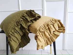 Funda de Lino Orgánica Personalizable, Funda de Almohada con Volantes, Color Sólido, Tamaño Estándar, Queen/King, Hotel Hospital - Product Image 3