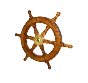 <b>Wooden</b> Ship Wheel Wall Decoration With Brass Center Hub Turned Spokes and Handles Maritime Nautical Boat Helm Decor Brown Woo - Product Image 1