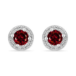 NOVAMART Fine Zarkan Vintage Red Garnet and Diamond Drop Earrings Dot <b>Silver</b> <b>Studs</b> with Ball Pattern Bezel Setting Trendy Style - Product Image 3