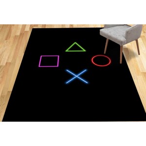 Alfombra con Estampado de Formas de Neón: Alfombra Negra Antideslizante para Sala de Juegos, Alfombra Suave No Tejida - Product Image 2