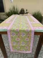 Chemin de table réutilisable de luxe en coton pur, lavable, écologique, durable, personnalisable, imprimé à la main avec motifs floraux