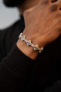 <b>Mens</b> 925 silver moissanite butterfly link bracelet multicolor stone diamond look elegant engagement style fine jewellery - Product Image 6