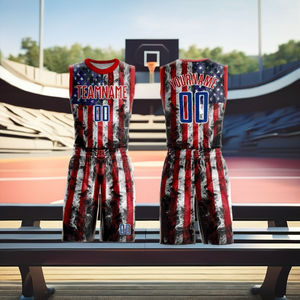 Ventes en gros d'uniformes de basket-ball américains classiques pour hommes, de haute qualité, 100% polyester, antibactériens, avec nom d'équipe personnalisé brodé - Product Image 2