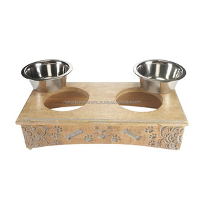Diseño grabado, comedero doble de madera elevado para perros, cuencos elevados para comida de mascotas para perros y gatos para Alimentación de Mascotas - Product Image 5