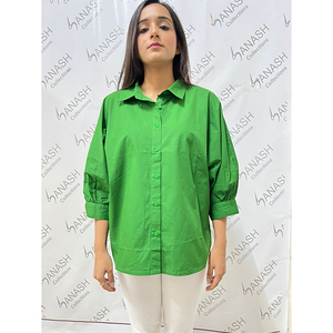 Fabricante indio, marca con clase, venta al por mayor, ropa de mujer, alta calidad, 100% algodón, Color sólido, camisa de manga larga para mujer - Product Image 1