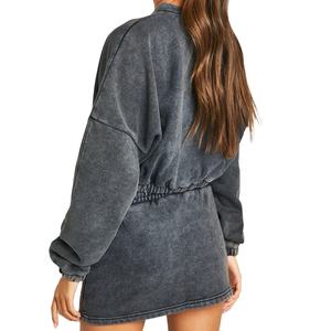 Ensemble 2 pièces vintage délavé à l'acide pour femme, coupe courte, manches longues, design uni, tenue décontractée, MADE BY HAIDIIII SPORTS 2026 - Product Image 4