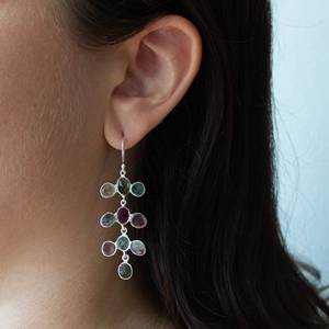 Fait à la main en argent Sterling 925 balancent Vintage scénique pastèque Tourmaline pierre précieuse pour la fête octobre pierre de naissance bijoux cadeau - Product Image 2