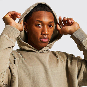 Sweat à capuche en coton épais et épais de haute qualité pour hommes, sweat à capuche surdimensionné en polaire à épaules tombantes pour l'automne ODM - Product Image 5