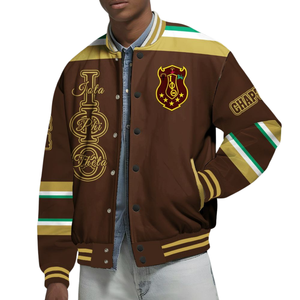 Iota Phi Theta 1963 Campus Varsity Jacket Letterman Brown Gold Greek Life Apparel Fraternity Heritage Style Prendas de abrigo - Product Image 1