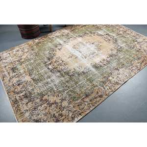 Tapis turc vintage de grande surface vert 6 X 9.4ft Rectangle Patchwork Motif Laine Matériau Latex Support-pour couloir chambre chevet - Product Image 2