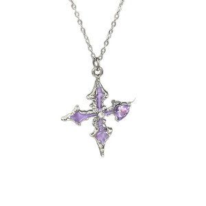 LATS 2025 Nuevo Collar Cruzado Morado Love, Estilo Punk Oscuro Exquisito con Cadena de Caja y Engaste de Garra, Incrustaciones de Aleación de Zinc, Para Regalo - Product Image 4