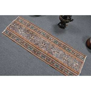 พรมขนแกะอนาโตเลียคลาสสิกสีน้ำตาลน้ำเงิน1.6 x 5ft วินเทจผ้าเย็บปะติดปะต่อกันดีไซน์สี่เหลี่ยมผืนผ้าโถงทางเดินสำหรับน้ำยาง - Product Image 4