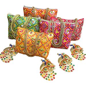 New Arrival Handcrafted Patola Silk Tote Bags Kumkum Platter Premium Wedding Return Gifts Combo Handmade Promotional Paper Bags - Product Image 1