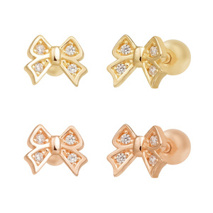 Orecchini da donna alla moda graziosi nastro Zirconia cubici in oro 14k orecchini a bottone all'ingrosso di gioielli per Piercing di base grande - Product Image 1